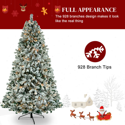6FT Lighted Artificial Christmas Trees, Seizeen Pre-lit Flocked Xmas Trees, Reusable Artificial Trees with 250 Lights Easy Assembly, Indoor Home Room Shop Holiday Decor, 928 Tips
