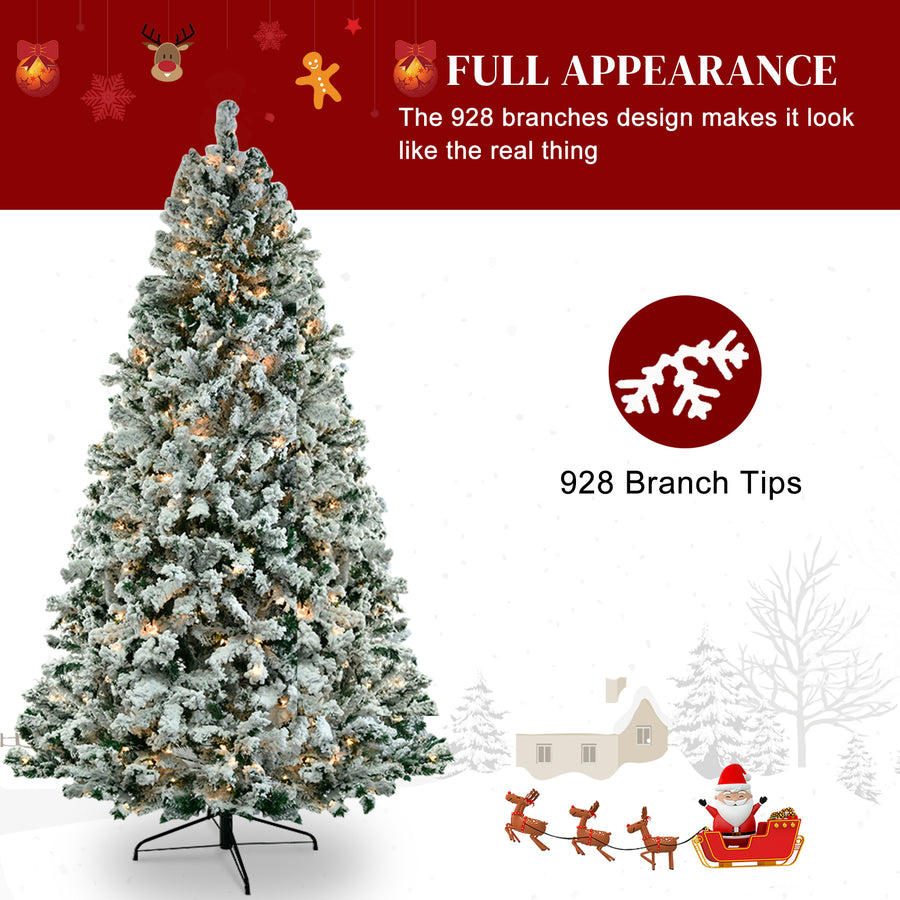 6FT Lighted Artificial Christmas Trees, Seizeen Pre-lit Flocked Xmas Trees, Reusable Artificial Trees with 250 Lights Easy Assembly, Indoor Home Room Shop Holiday Decor, 928 Tips
