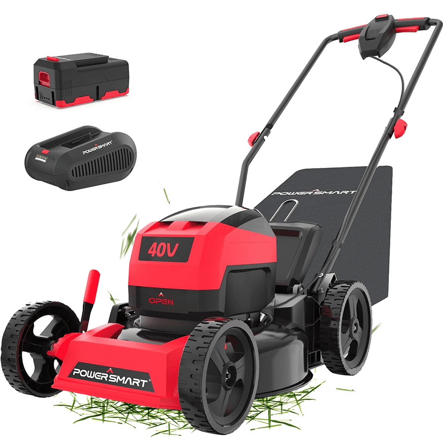 Electric Lawn Mower, PowerSmart 40V 17'' Push Lawn Mower, 3-in-1 Cordless Lawn Mower Battery Powered, Walk-Behind Lawn Mower with Charger, 5 Height Adjustable, Foldable for Small Space, RD