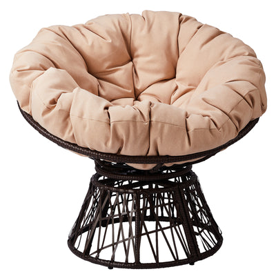 Seizeen Papasan Chair, Rattan Reading Chair for Outdoor Indoor, 360° Swivel Circle Chair with Cushion and Frame, Paito Porch Pool Furniture Chair for Garden Deck