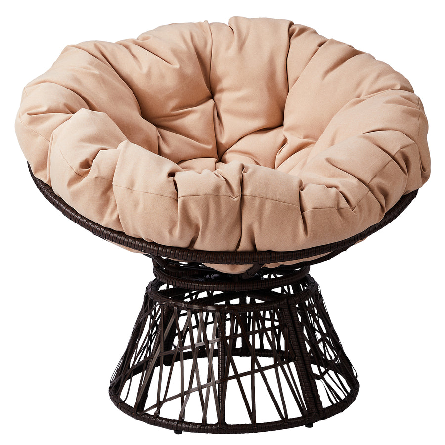 Seizeen Papasan Chair, Rattan Reading Chair for Outdoor Indoor, 360° Swivel Circle Chair with Cushion and Frame, Paito Porch Pool Furniture Chair for Garden Deck