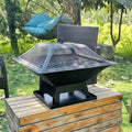 Outdoor Fire Pits Wood Burning, 18.3in Square Firepit with Star Pattern Mesh, Side Petal, Heavy-Duty Fire Pit w/ Stable Legs for Yard Patio Garden