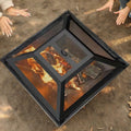 Outdoor Fire Pits Wood Burning, 18.3in Square Firepit with Star Pattern Mesh, Side Petal, Heavy-Duty Fire Pit w/ Stable Legs for Yard Patio Garden