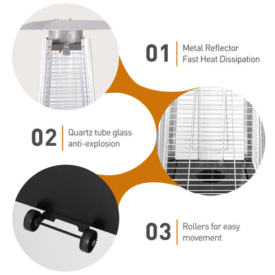 Patio Heater for Outdoor, 48000BTU Pamapic Heater Outside, Quartz Glass Tube Propane Heater with Cover, Commercial Residential Use Garden Poolside Porch, Brown