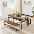 Seizeen Oversized Dining Table Set for 6, 3-Piece Kitchen Table Set with 2 Benches and Wine Rack, Space Saving Dinette Set, Dining Room Table Set for Home Kitchen, Restaurant, Rustic Brown