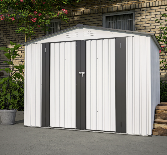 8' x 6' Outdoor Metal Storage Shed, Tools Storage Shed, Galvanized Steel Garden Shed with Lockable Doors, Outdoor Storage Shed for Backyard, Patio, Lawn, D7811