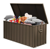 Seizeen 160 Gallon Outdoor Storage Box, Metal Deck Box on Wheels Waterproof, Large Patio Lockable Storage Bin for Outside Cushions, Pool Accessories, Throw Pillows, Garden Tools, Dark Brown