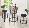 Height Bar Table Set with Faux Marble Top, Dining Set for 2, 3-Piece Kitchen Island Set with 2 Stools and 2-Tier Shelves, Pub Dinette Set for Small Spaces, Brown, L0329