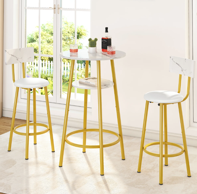 Bar Dining Set for 2 with High Top Table, 3-Piece Kitchen Island Set w ...