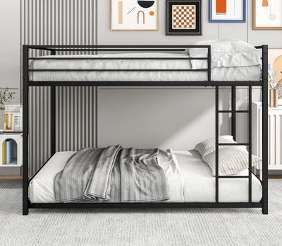 Metal Full Bunk Bed, Full over Full Metal Bunk Bed, Modern Retro Full Size Bunk Bed Frame with Ladder and Safety Guardrails, for Kids Teens Adults, No Box Spring Needed, L0451