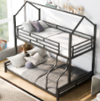 Metal Twin over Full Bunk Bed Frame for Kids, Teens, and Adults, With High Full Length Guardrail, Smooth Rounded Edges, No Box Spring Required, For Small Spaces, Black, DZ0821