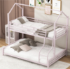 Metal Twin over Full Bunk Bed Frame for Kids, Teens, and Adults, With High Full Length Guardrail, Smooth Rounded Edges, No Box Spring Required, For Small Spaces, White, DZ0821