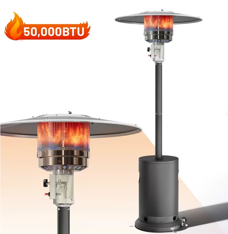 Seizeen 50000 BTU Propane Patio Heater w/ Overheating Protection System, Stainless Steel Heavy Duty Heater with 20' Heating Radius, Newest Flame Heater w/ Wheels, Sliver&Gray