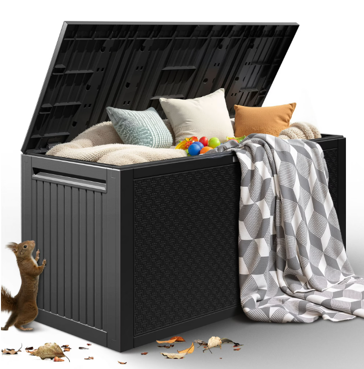 90 Gallon Outdoor Storage Box, Seizeen Resin Deck Box, Waterproof Large Patio Lockable Deck Box for Outside Cushions, Pool Accessories, Throw Pillows, Garden Tools, Gray