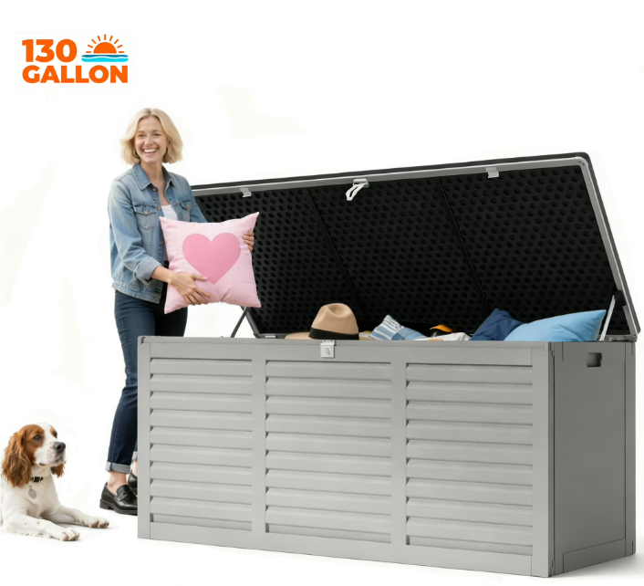 Seizeen Resin Deck Box, 130 Gal Outdoor Storage Box, Waterproof Large Patio Lockable Deck Box for Outside Cushions, Pool Accessories, Throw Pillows, Garden Tools, Gray