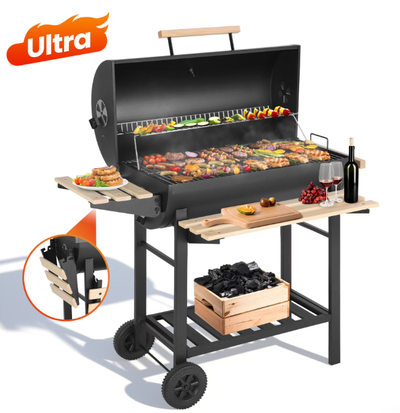 Seizeen Charcoal Grill with Thermometer & Large Cooking Space, Smoker Grill, BBQ Grills for Camping & Picnic, Iron, black