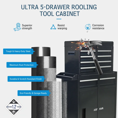 Tool Chest, 5-Drawer Rolling Tool Storage Cabinet with Detachable Top Tool Box, Universal Lockable Wheels