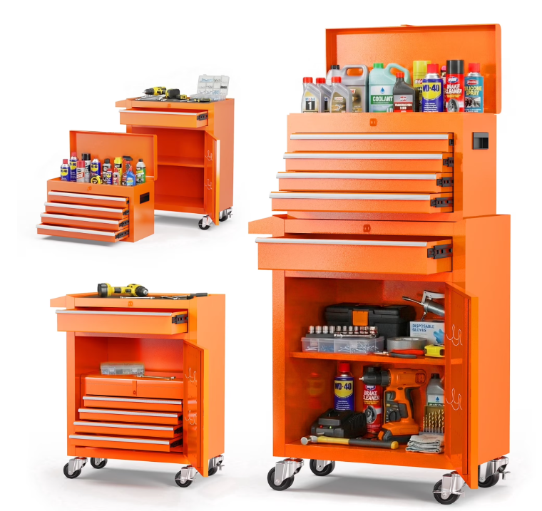 Tool Box, Seizeen Rolling Tool Chest, Stainless Steel Tool Box with Br ...
