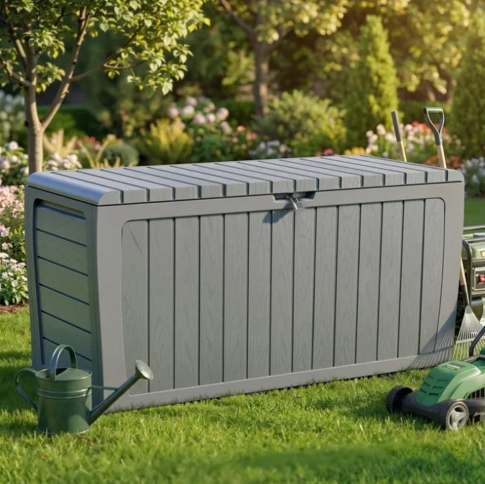 Seizeen 75 Gallon Resin Deck Box on Wheels, Patio Large Storage Cabinet, Outdoor Waterproof Storage Chest, Storage Container for Outside Furniture Cushions, Garden Tools, Kids' Toys, Gray, D7232