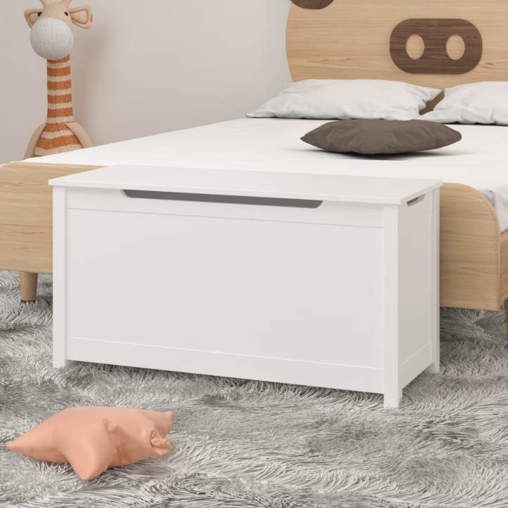 Kids Toy Box, White Wooden Toy Chest Organizer with Safety Hinged Lid, Entryway Storage Bench Supports 100 lbs, Toy Storage Chest for Bedroom, Toddler Room