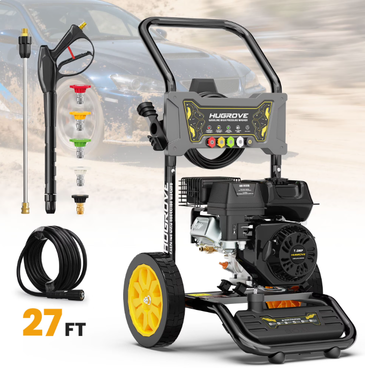 3600PSI Pressure Washer with 4 Nozzle, Portable Gas Pressure Washer for Patios, Cars, Fences, Driveways, 2.6GPM High-Power Washer with 28' High-Pressure Hose, Red & Black