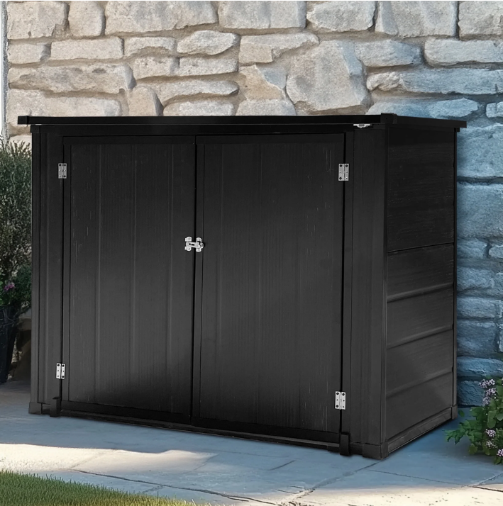 41 cu.ft Outdoor Deck Box, Horizontal All-Weather Resin Storage Box, Resistant Tool Plastic Shed for Storage of Bike/Trash Cans/Garden Tools/Lawn Mowers, 295Gal Outdoor Storage Cabinet w/3 Doors
