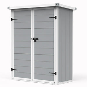 Shed, 4.4x2.2FT Outdoor Storage Shed, Patio Tool Storage Cabinet with 2-layer Foldable Shelf, Lockable Plastic Resin Shed with Floor for Garden Pool