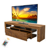 TV Stand for 70 inch TV, Seizeen Media TV Cabinet with 16-Color LED Lights & Remote Control, Entertainment Center TV Console with Storage Shelves, 2 Drawers, Walnut