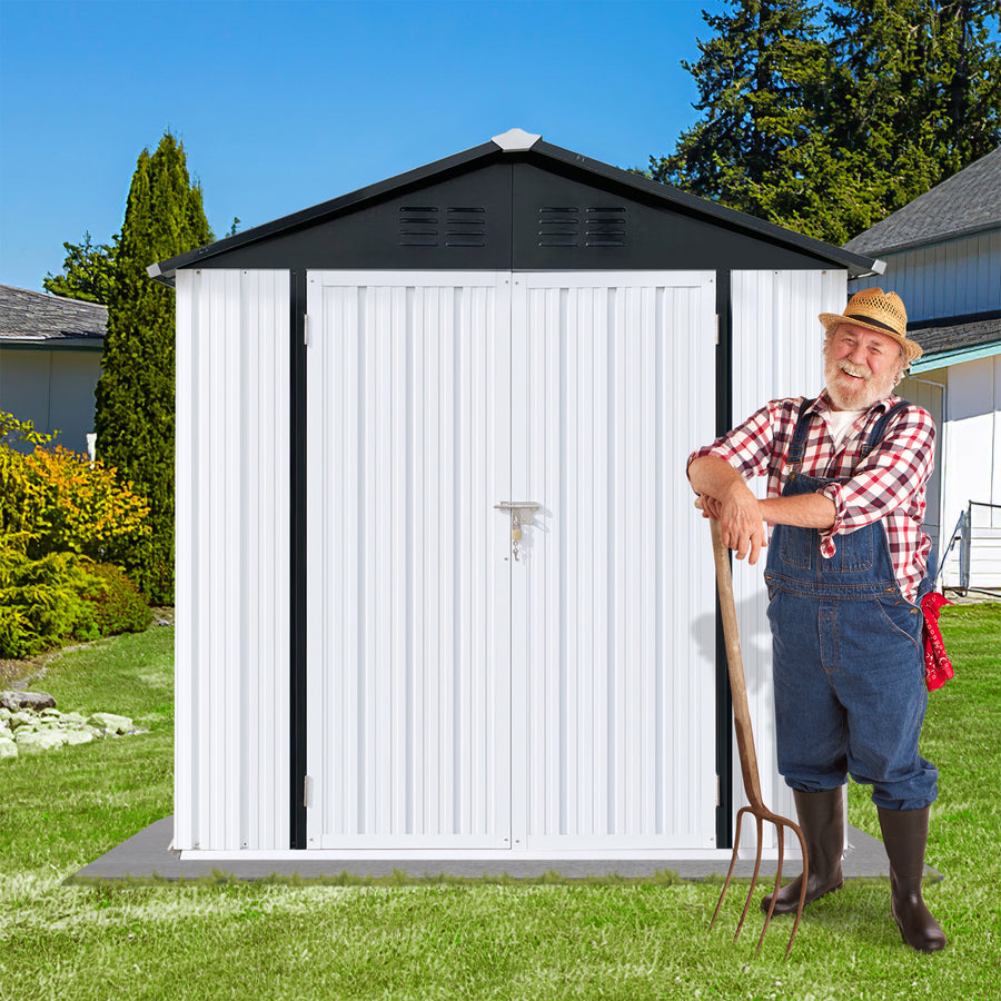 Seizeen 6 x 4FT Storage Shed, New Sloped Top Shed for Patio, XL Thickened Steel Storage Shed with Base Frame, All-Weather Garden Tool Storage Shed for Outdoor Backyard