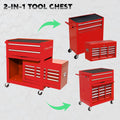 Tool Chest with Drawers, 2-IN-1 Rolling Tool Chest & Cabinet Large Capacity with 8 Drawers, Lockable Tool Box Organizer On Wheels with Sliding Drawers, Hidden Double Tool Box, Red