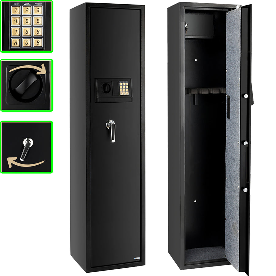 Gun Safe Cabinet - Seizeen Security Keypad Lock Storage Cabinet for Gun, Electronic Digital Steel 5-Gun Safe Heavy-Duty for Indoor Use, 2 Quick Access Ways, Top Lockable Box