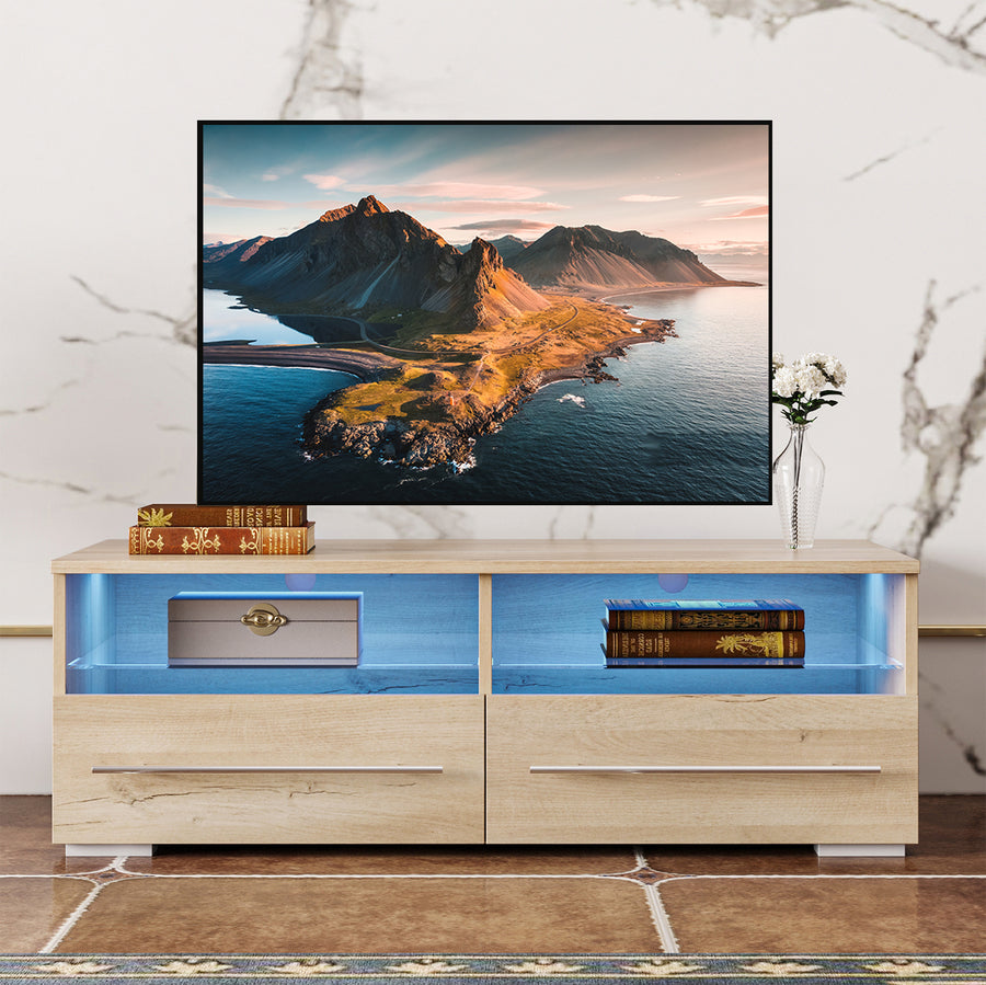 TV Stand Cabinet, Seizeen Entertainment Center with LED Lights, Wood TV Console Table with Large Storage Drawers and Shelves, Modern TV Stand for 45inch TV, Rustic Oak