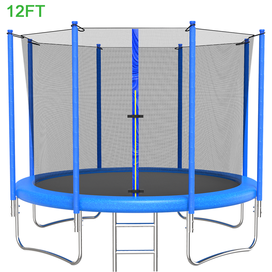 Seizeen 12FT Trampoline, 2023 New Outdoor Trampoline with Enclosure Net, All-Weather Steel Trampoline with 4 Heavy-Duty Support, 8 Protective Poles, Large Round Trampoline Max 570LBS