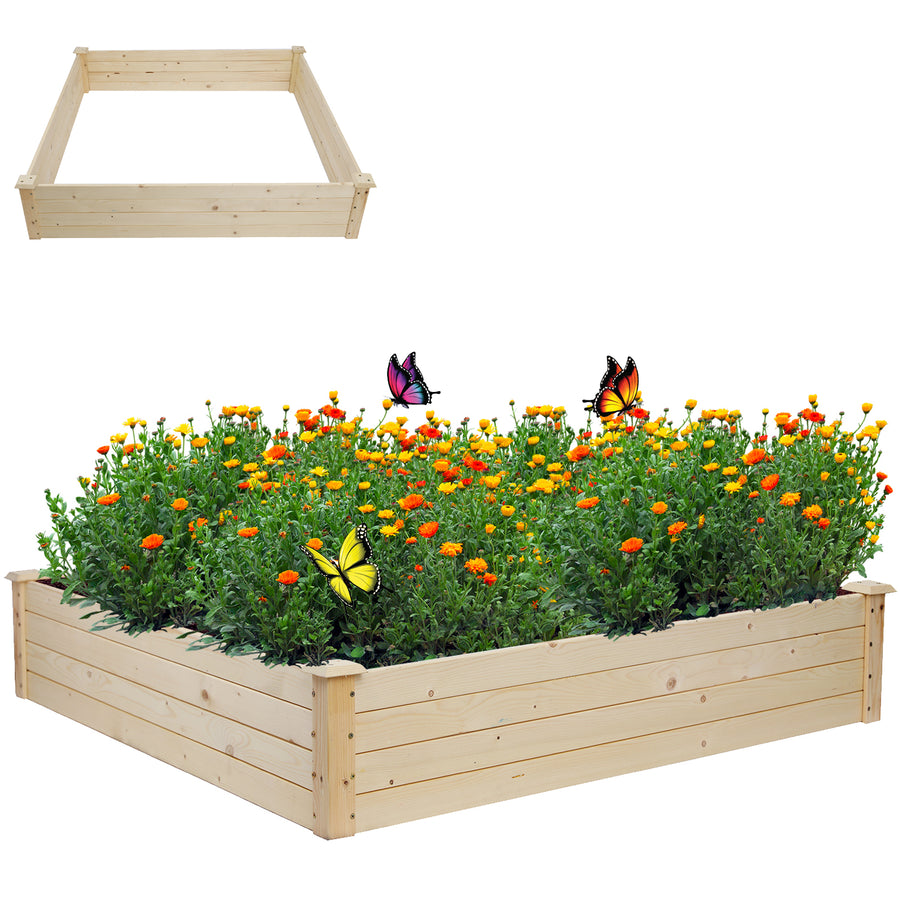 Raised Garden Bed, 48'' x 48'' Outdoor Garden Bed Planter Box Extra Large, Wood Patio Plant Box for Vegetables, Flowers, Natural
