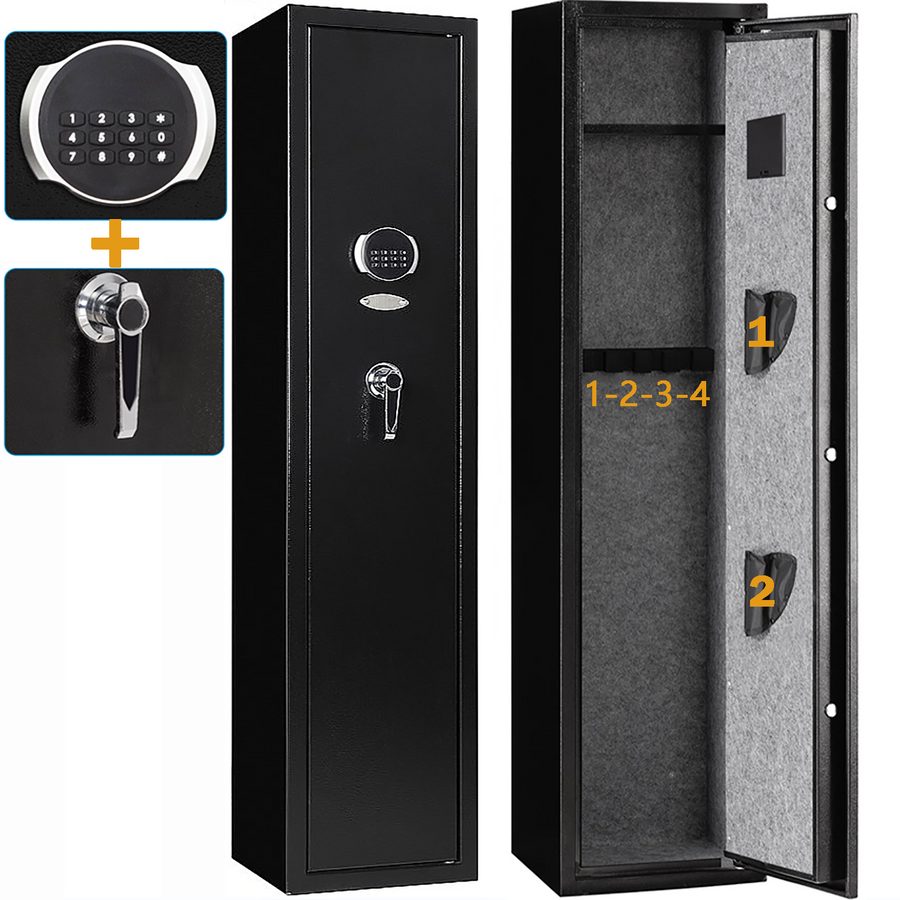 Gun Safe Cabinet Digital Keypad - Seizeen Digital keypad Steel Storage Cabinet for Pistols Rifles, Heavy-Duty 4-Gun Safe & Long Cabinets with Top Shelf