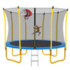 Trampoline for Adults & Kids - All-Weather Trampoline W/ Thickened Enclosure Net and Spring Pad, 12FT Outdoor Round Trampolines with Basketball Hoop, Large Trampoline Bears 6-8 Kids, Yellow