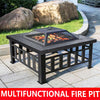 Metal Fire Pit for Outside, 32'' Stone Finish Fire Pit Table, Wood Burning Outdoor Firepit with Fire Bowl, Mesh Screen Lid, Poker