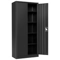 Metal Storage Cabinet for Indoor, Seizeen 5-Tier File Cabinet Tool Storage with Locking Door and Adjustable Shelves, Black Heavy-Duty Garage Cabinet for Home, School, Office, 71” Tall