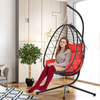 Outdoor Egg Chair with Stand, Sturdy Swing Chair for Max Weight 300Lbs, Hanging Egg Chair with Cushions & Pillow for Indoor & Outdoor, Red