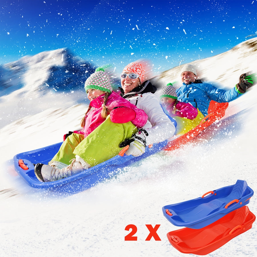 Snow Sled for Kids, Seizeen 2 Packs Hard Plastic Sled Two-Person, 35'' Outdoor Sport Toboggan Sled for Kids with Handbrakes and Traction Rope, Adult Reinforced Bottom Sled for Snow Grass Dune