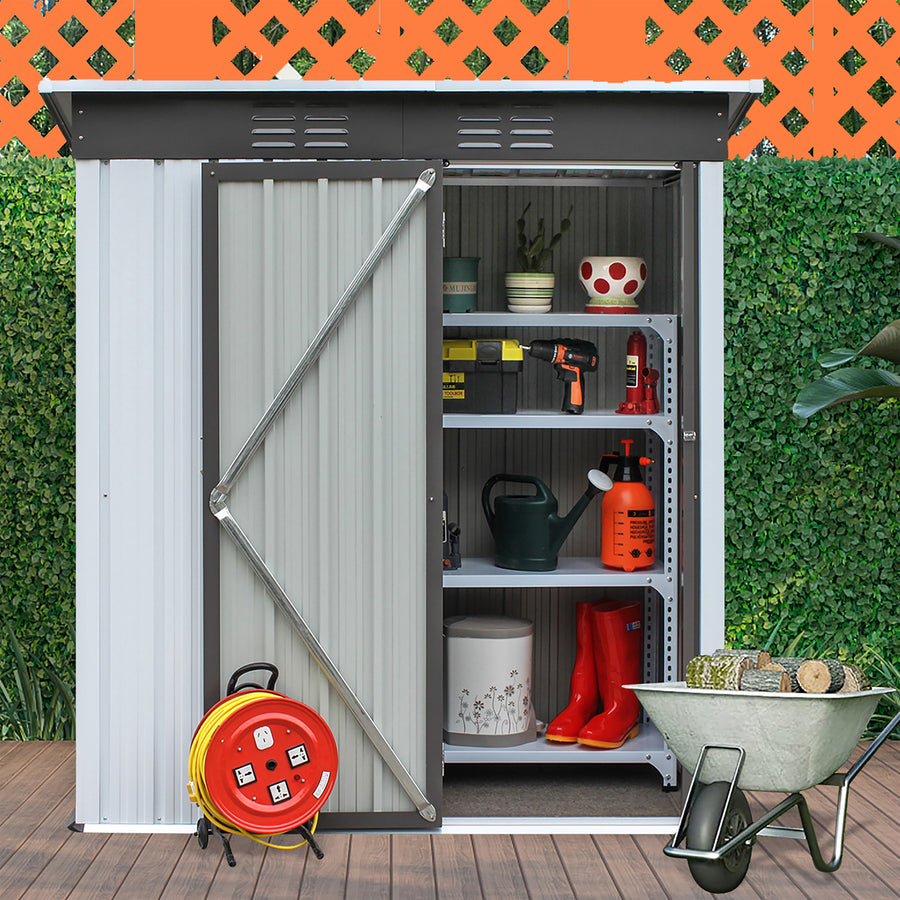 Outdoor Shed 5 x 3Ft, Metal Garden Storage Sheds with Lockable Door & Vents, All-Weather Steel Outdoor Storage for Backyard Garden Patio, Gray02