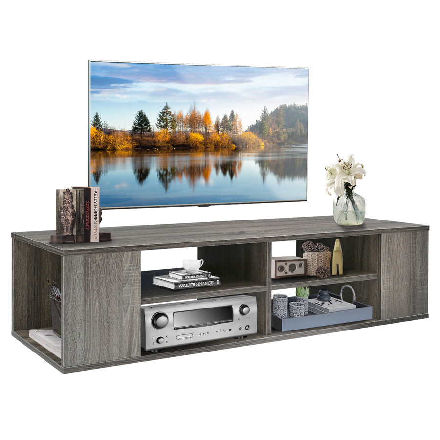 TV Stand Floating with Storage, Modern Media TV Console Table for 55'' TV, Wall Mounted Entertainment Center with DIY Middle Shelves for Living/Gaming Room/Bedroom, Walnut