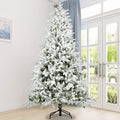 Seizeen™Snow Flocked Christmas Tree 7ft Artificial Hinged Pine Tree with White Realistic Tips Unlit