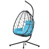 Seizeen Outdoor Egg Chair, PE Wicker Hanging Swing Chair, Hanging Egg Chair w/Stand and Cushion for Outside Balcony Indoor Porch Bedroom, Light Blue