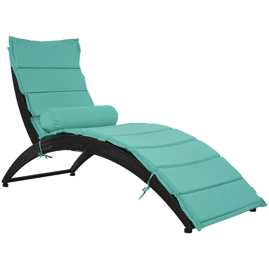 Patio Chaise Lounge Chairs Foldable, All-Weather Pool Chaise Lounge, PE Rattan Sun Lounger with Cushion and Pillow for Poolside Deck Porch Garden, Blue