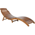 3 Pieces Outdoor Chaise Lounge Set, Wood Patio Furniture Set Extended, 2 Foldable Chaise Lounge Chair with 1 Table, Sun Lounger for Poolside Beach Patio, Brown Lounger + Gray Cushion