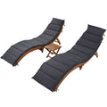 3 Pieces Outdoor Chaise Lounge Set, Wood Patio Furniture Set Extended, 2 Foldable Chaise Lounge Chair with 1 Table, Sun Lounger for Poolside Beach Patio, Brown Lounger + Gray Cushion