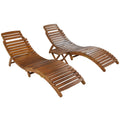 3 Pieces Outdoor Chaise Lounge Set, Wood Patio Furniture Set Extended, 2 Foldable Chaise Lounge Chair with 1 Table, Sun Lounger for Poolside Beach Patio, Brown Lounger + Gray Cushion