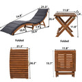 3 Pieces Outdoor Chaise Lounge Set, Wood Patio Furniture Set Extended, 2 Foldable Chaise Lounge Chair with 1 Table, Sun Lounger for Poolside Beach Patio, Brown Lounger + Gray Cushion