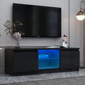 TV Stand for 55 inch TV, Seizeen Media TV Console with LED RGB Lights, Modern Entertainment Center TV Cabinet with Storage Shelves & Drawer, Black